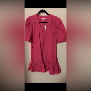 New olivaceous size large Pink V-Neck Ruffle Dress